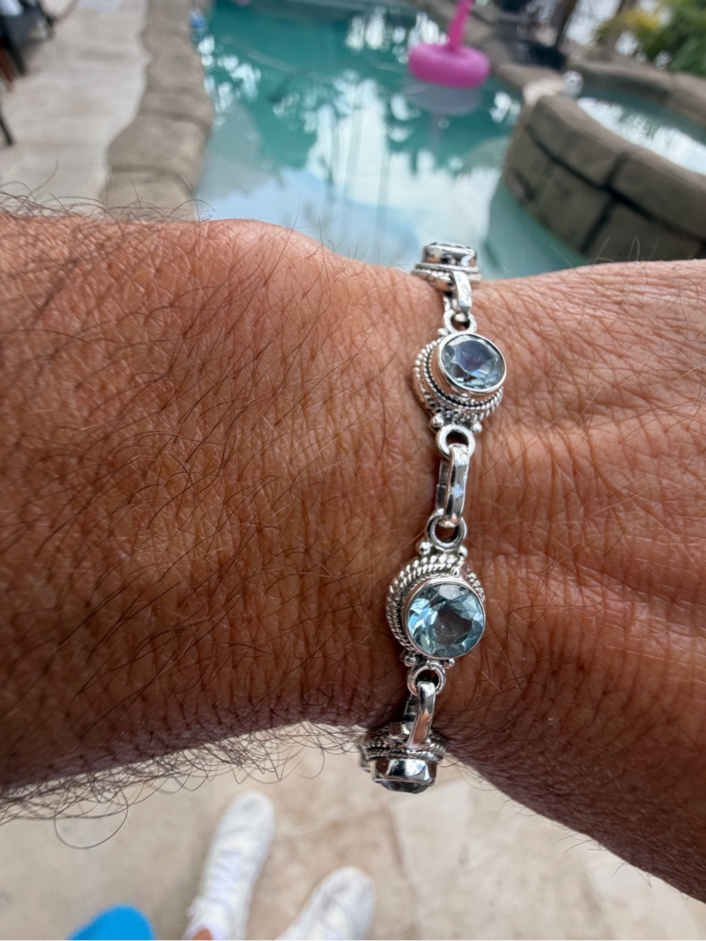 Sterling Silver Aquamarine Crystal Bracelet - Elegant Blue Stone Link Bracelet